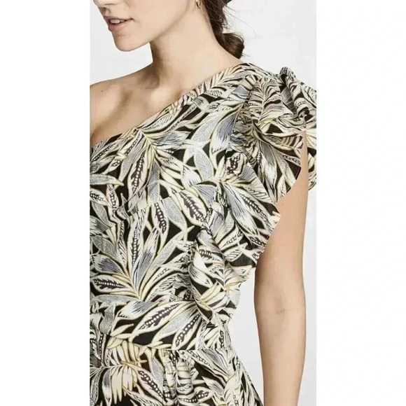 Alexis Mini Dress Safari Medium 6 8 One Shoulder Ruffle Wedding Cocktail $450 - Picture 4 of 10